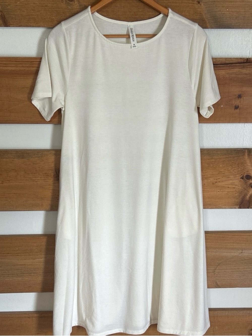 Zenana Premium Soft Cream Mid Chic Short Sleeve Dress w/Pockets Comfy Size M